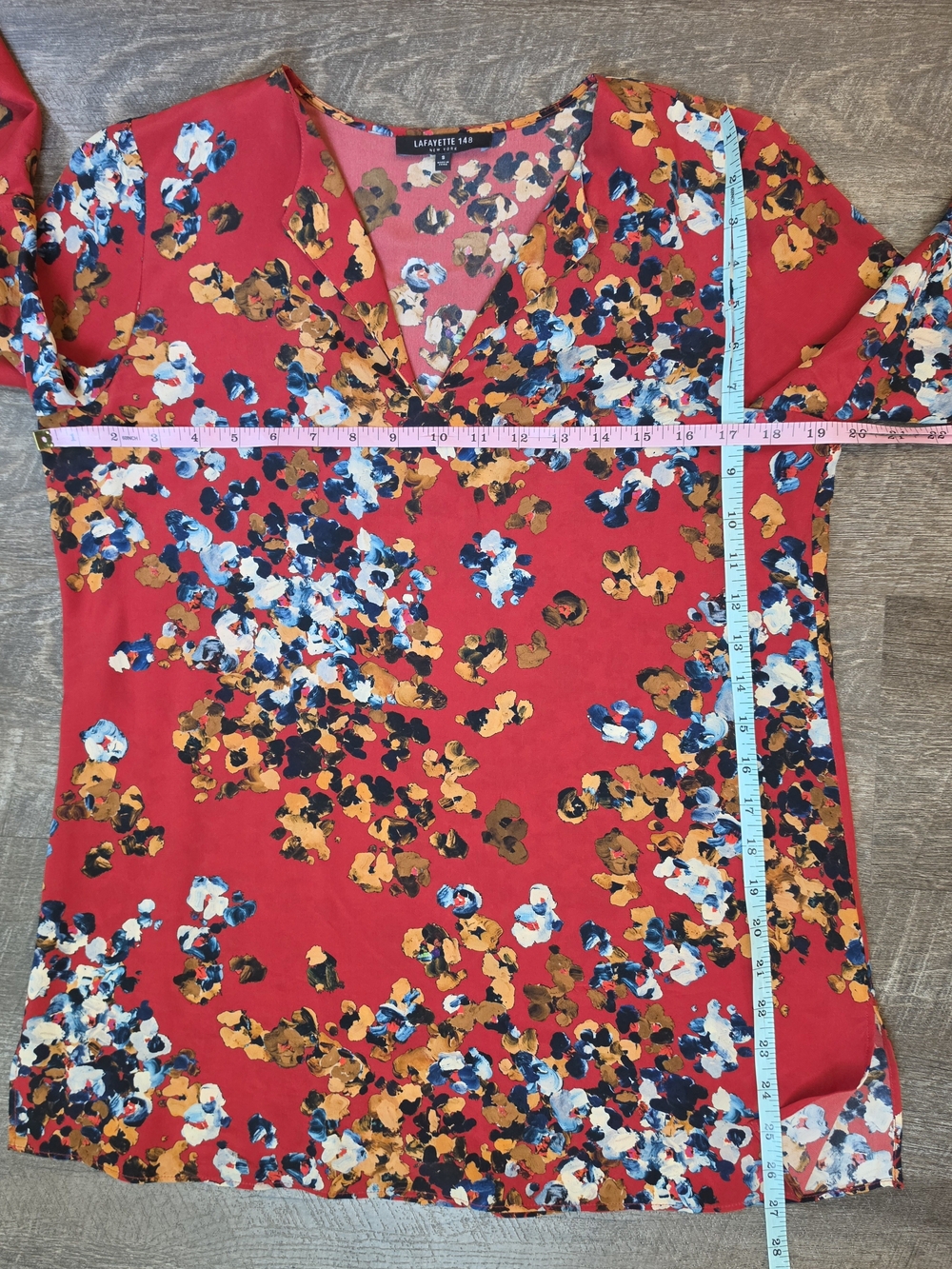Lafayette 148 New York Sela Floral Print Silk Blouse Womens S Red 3/4 Bell Sleev - Picture 9 of 12